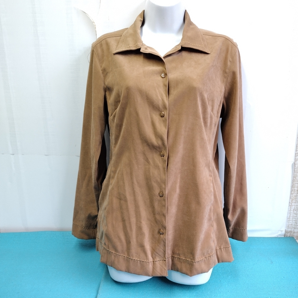 Fashion Bug Women's Faux Suede Long Sleeve Shirt Tan Size S